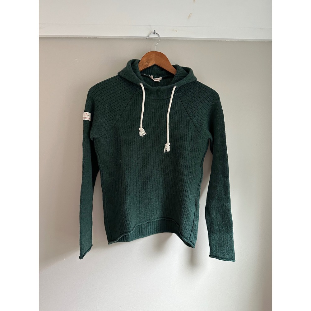 Amundsen Sports Boiled Ribbed Knit Hoodie Womens L Green 100% Merino Wool Nordic